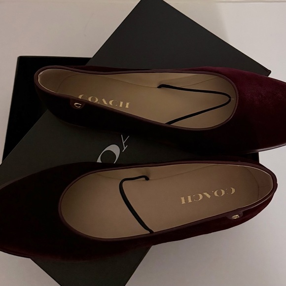 Coach Women's Dark Red Velvet Flats - Picture 2 of 5